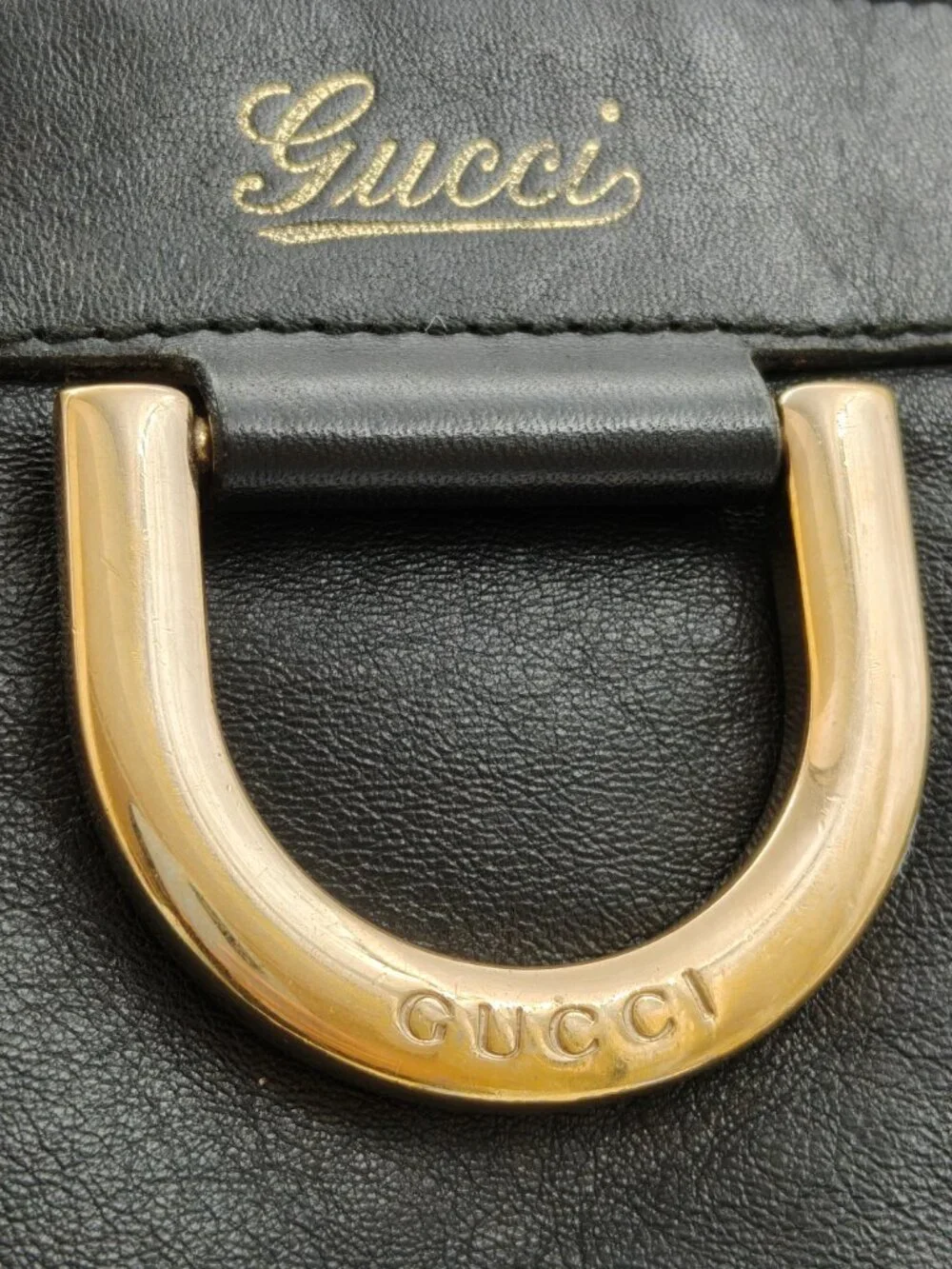 Gucci Black Leather D-Ring Shoulder Crossbody Bag Gold Hardware